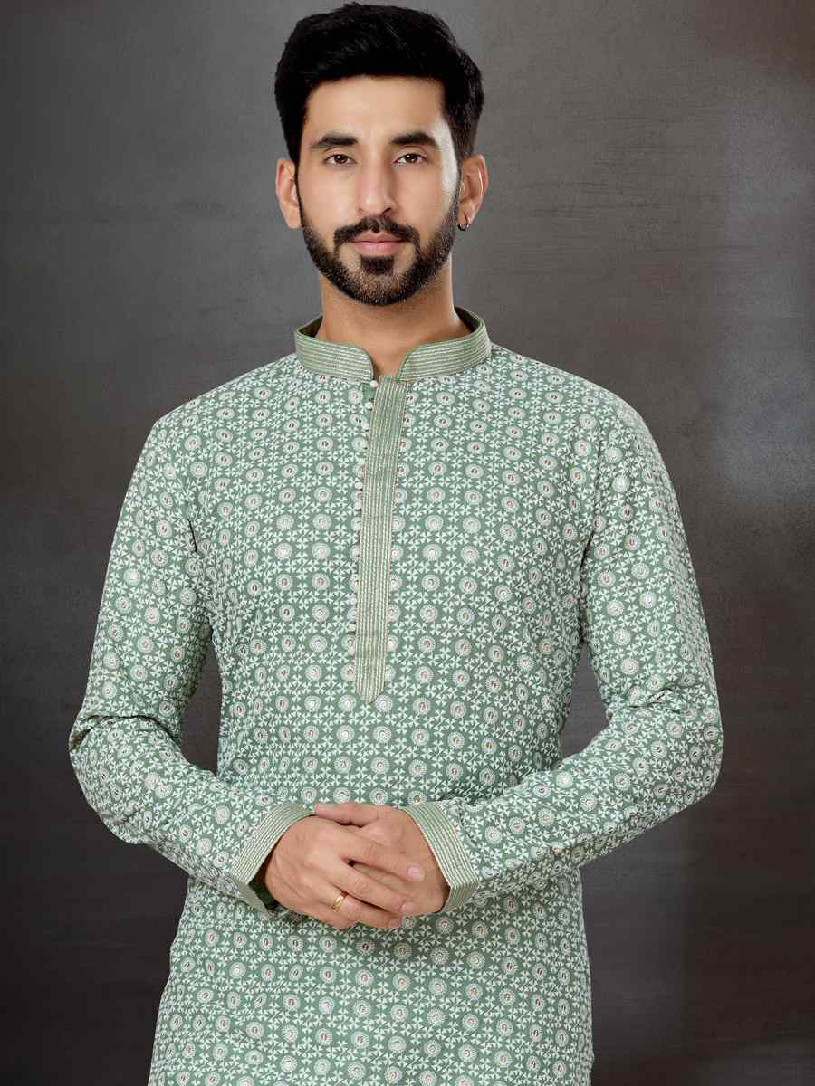 Multi Lucknowi Woven Festival Wedding Kurta