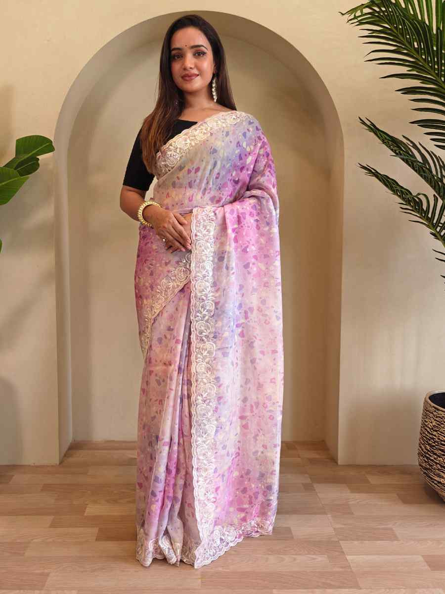 Multi Magicgold Organza Embroidered Festival Wedding Fancy Heavy Border Saree