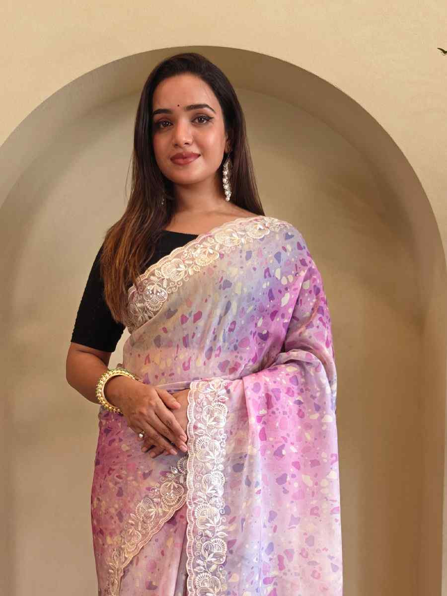 Multi Magicgold Organza Embroidered Festival Wedding Fancy Heavy Border Saree