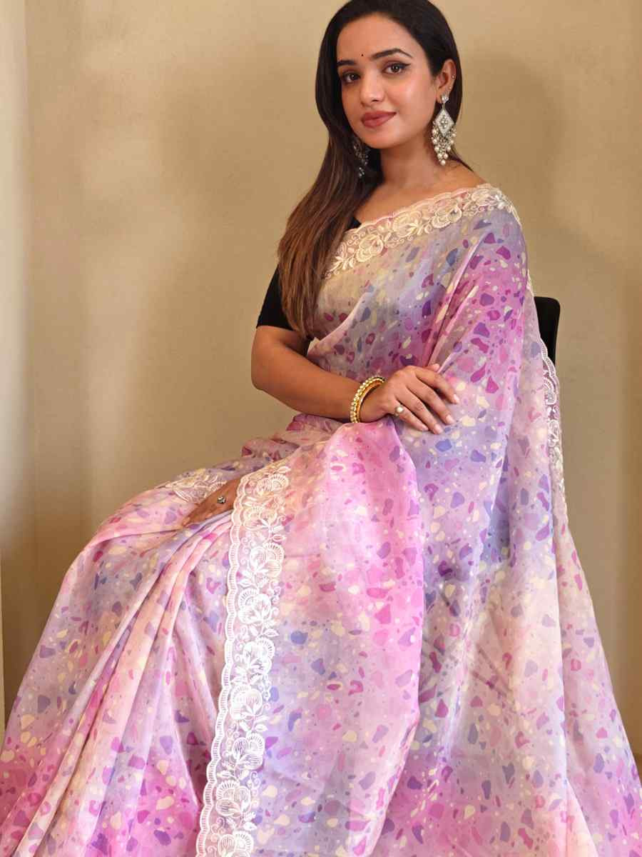 Multi Magicgold Organza Embroidered Festival Wedding Fancy Heavy Border Saree