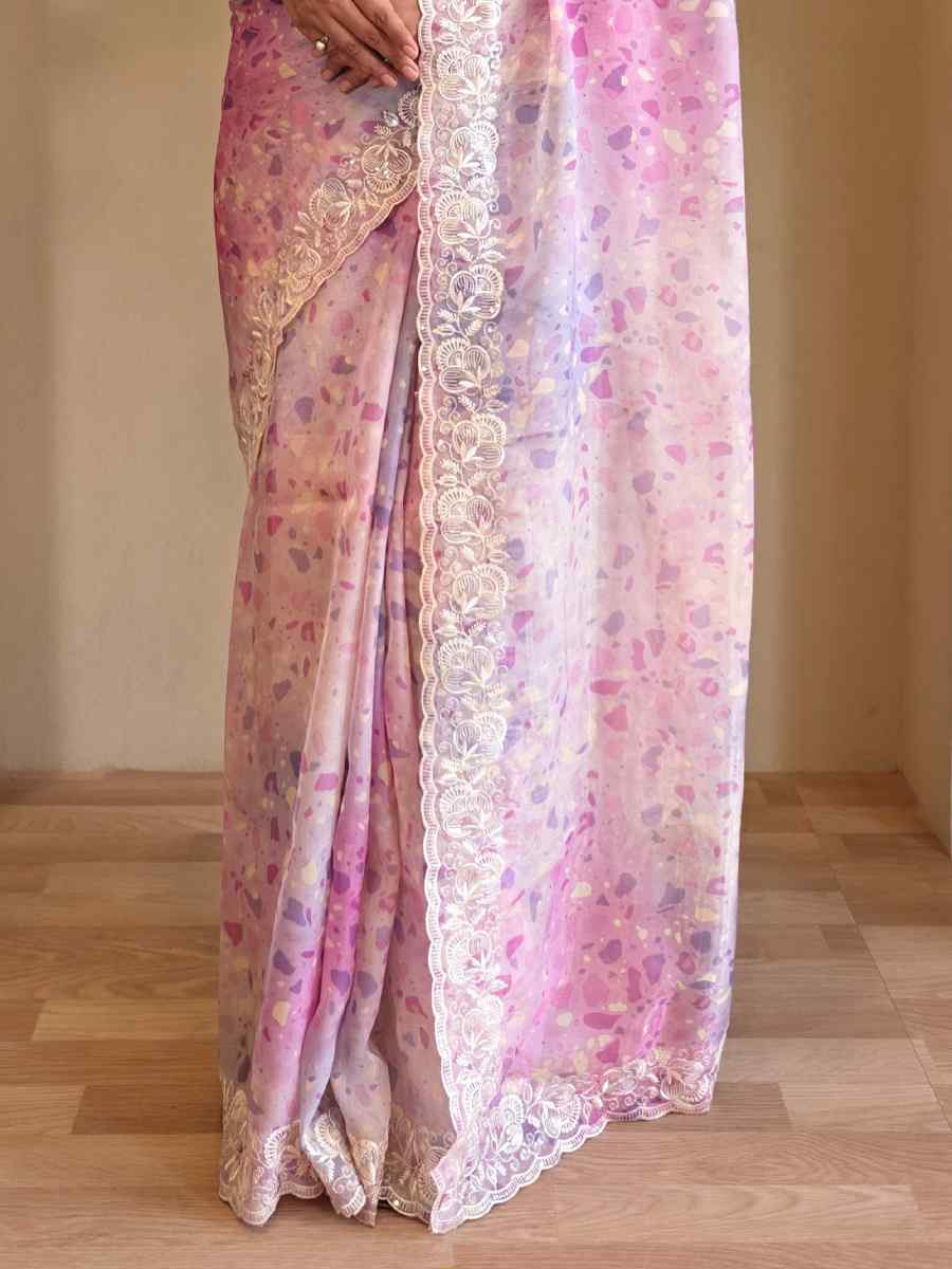 Multi Magicgold Organza Embroidered Festival Wedding Fancy Heavy Border Saree