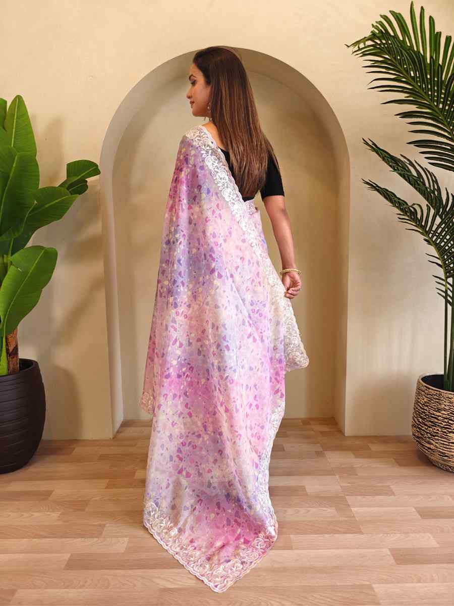 Multi Magicgold Organza Embroidered Festival Wedding Fancy Heavy Border Saree