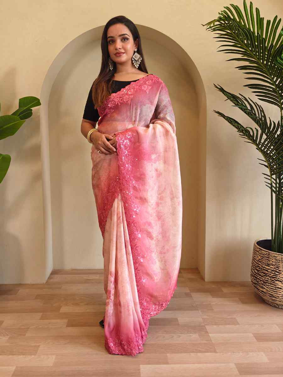 Multi Magicgold Organza Embroidered Festival Wedding Fancy Heavy Border Saree