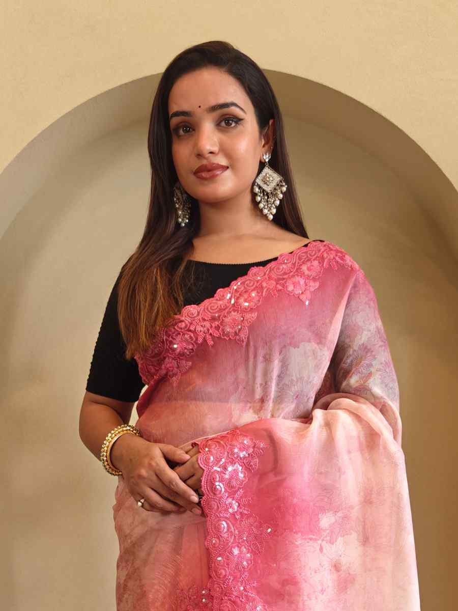 Multi Magicgold Organza Embroidered Festival Wedding Fancy Heavy Border Saree