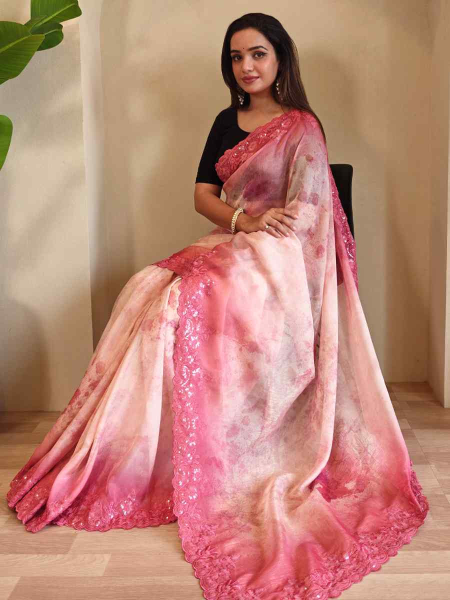 Multi Magicgold Organza Embroidered Festival Wedding Fancy Heavy Border Saree