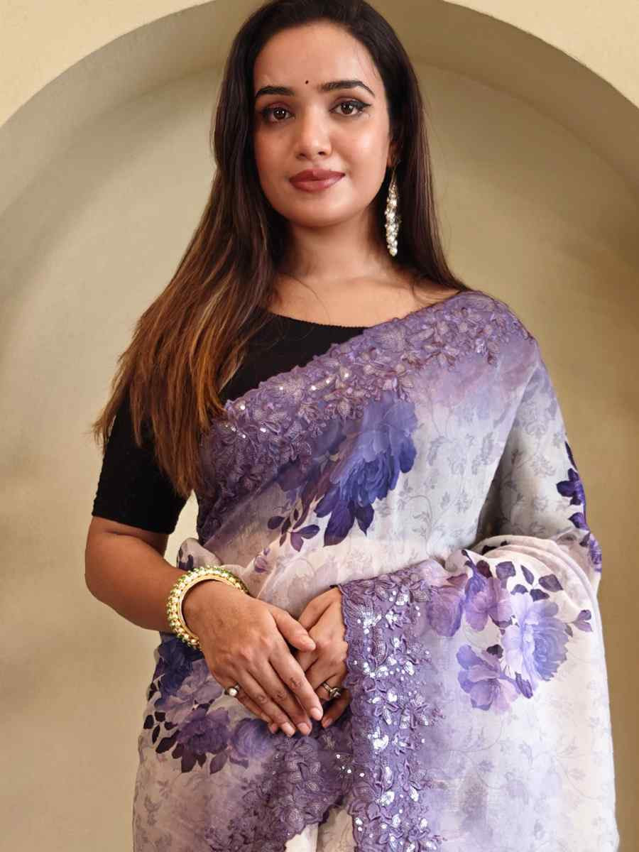 Multi Magicgold Organza Embroidered Festival Wedding Fancy Heavy Border Saree
