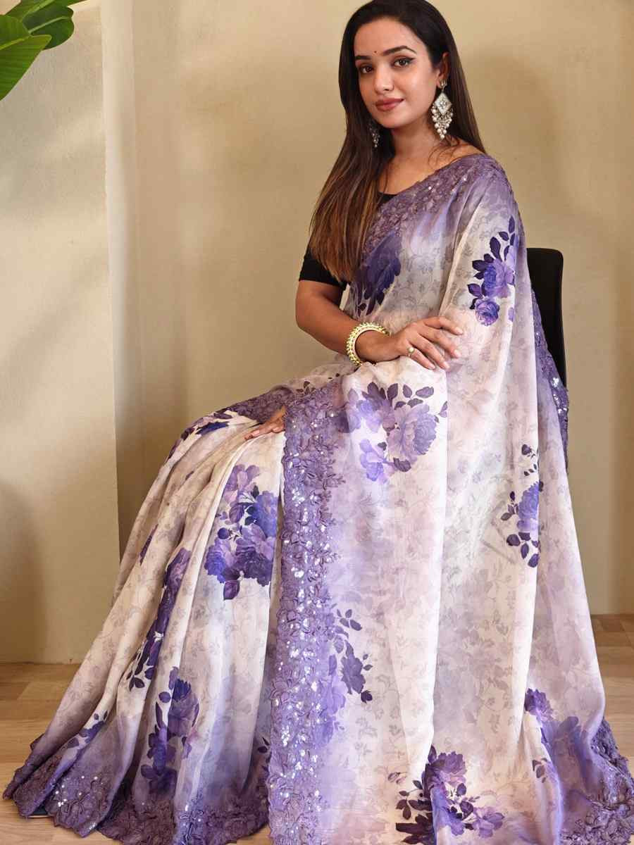 Multi Magicgold Organza Embroidered Festival Wedding Fancy Heavy Border Saree