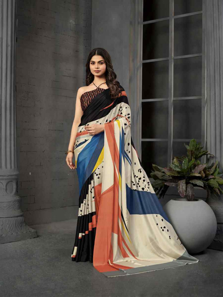 Image of Multi Malai Crepe Silk Printed Casual Reception Festival Wedding Fancy Classic Style Sarees