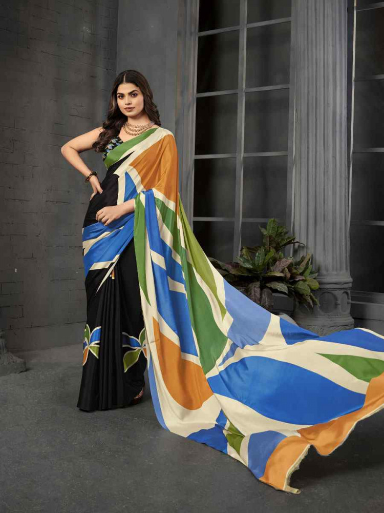 Image of Multi Malai Crepe Silk Printed Casual Reception Festival Wedding Fancy Classic Style Sarees
