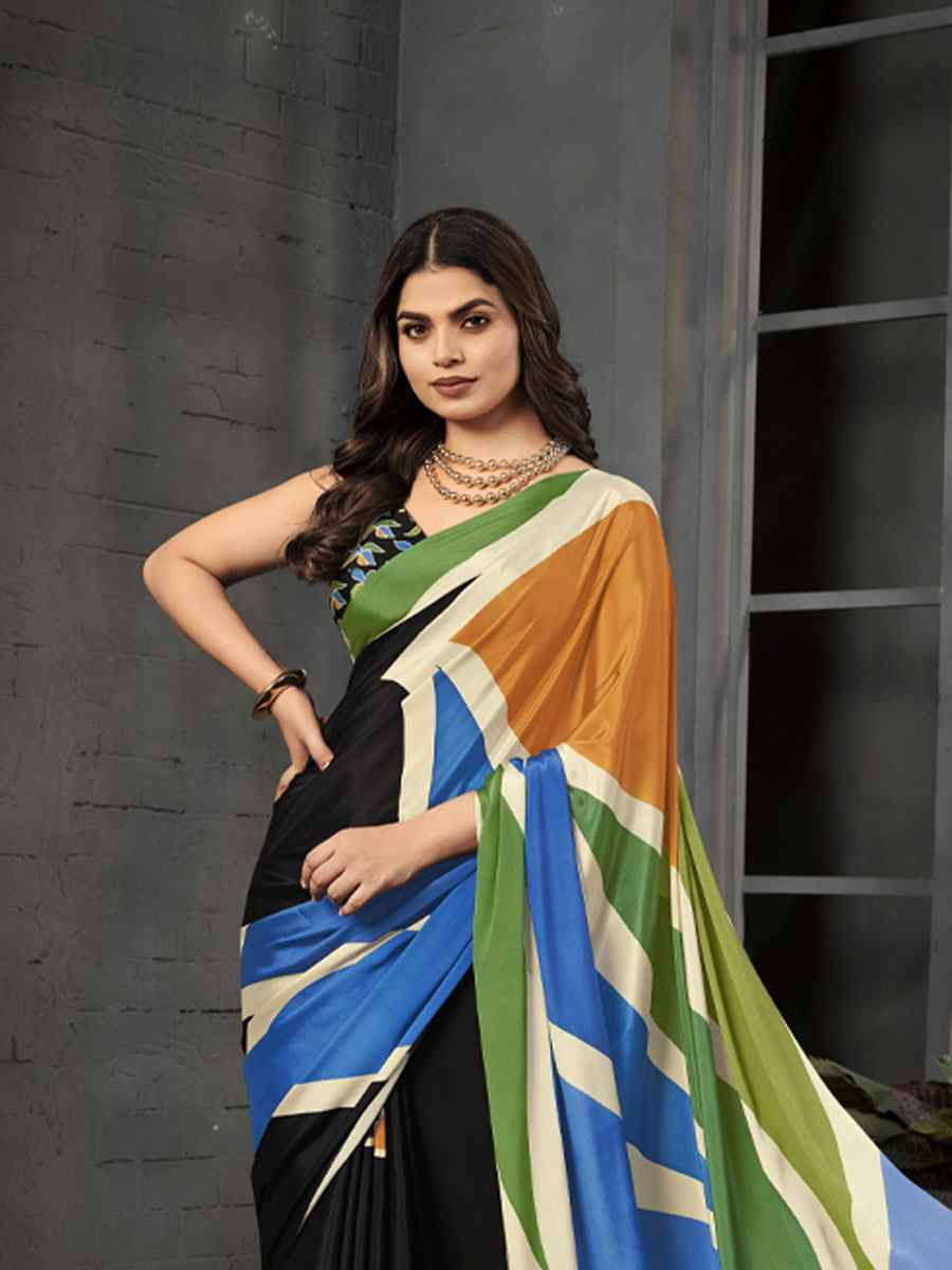 Multi Malai Crepe Silk Printed Casual Reception Festival Wedding Fancy Classic Style Sarees