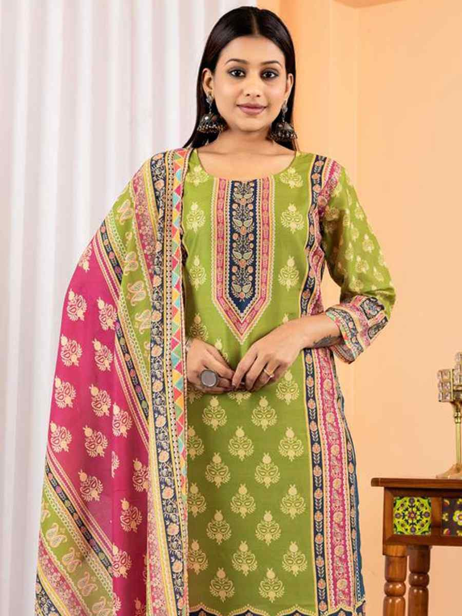 Multi Maslin Embroidered Festival Mehendi Ready Pant Salwar Kameez
