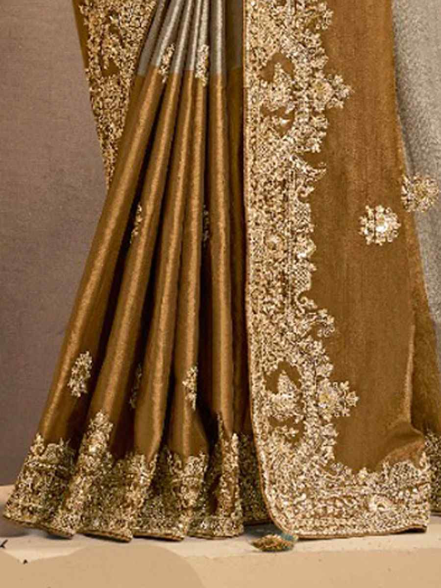 Multi Metallic Kora Zari Silk Embroidery Bridal Reception Party Festival Wedding Fancy Heavy Border Sarees