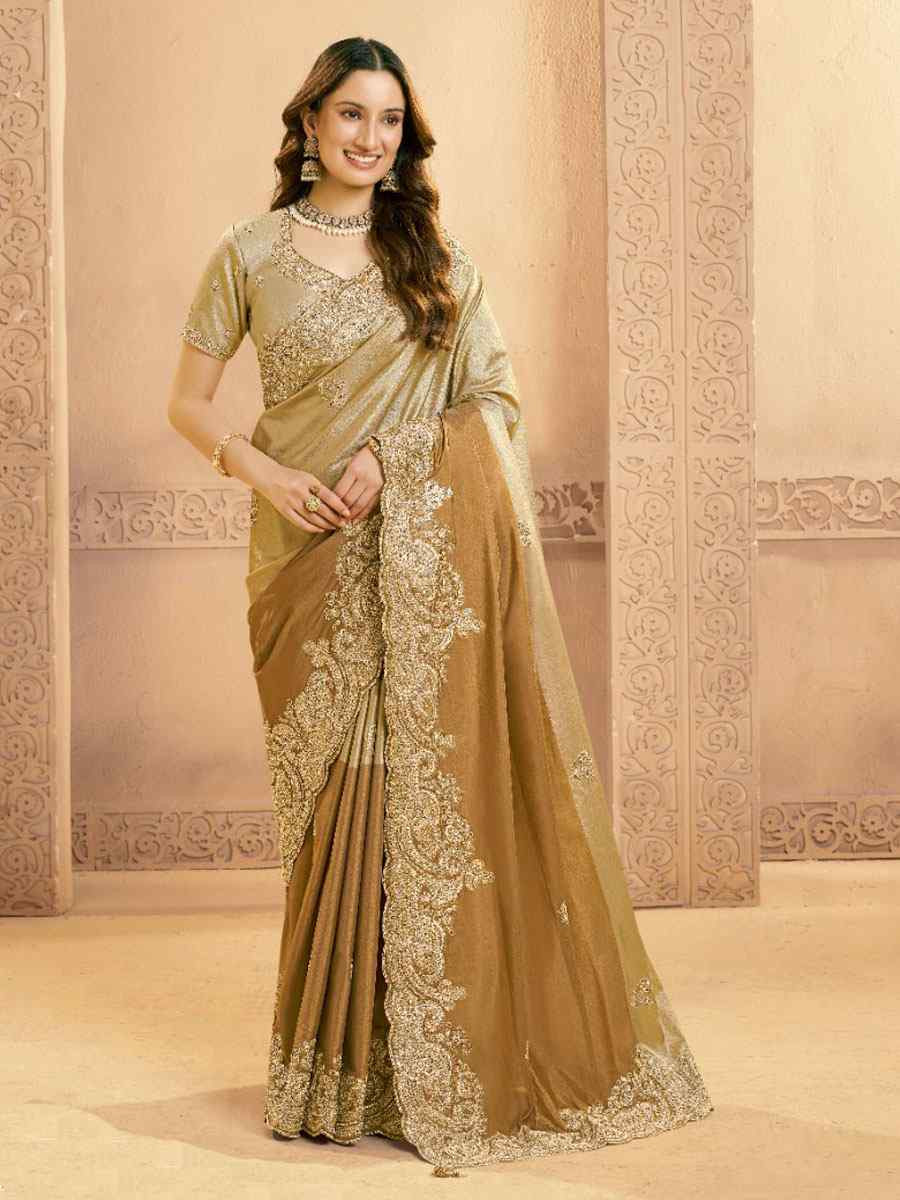 Multi Metallic Kora Zari Silk Embroidery Bridal Reception Party Festival Wedding Fancy Heavy Border Sarees