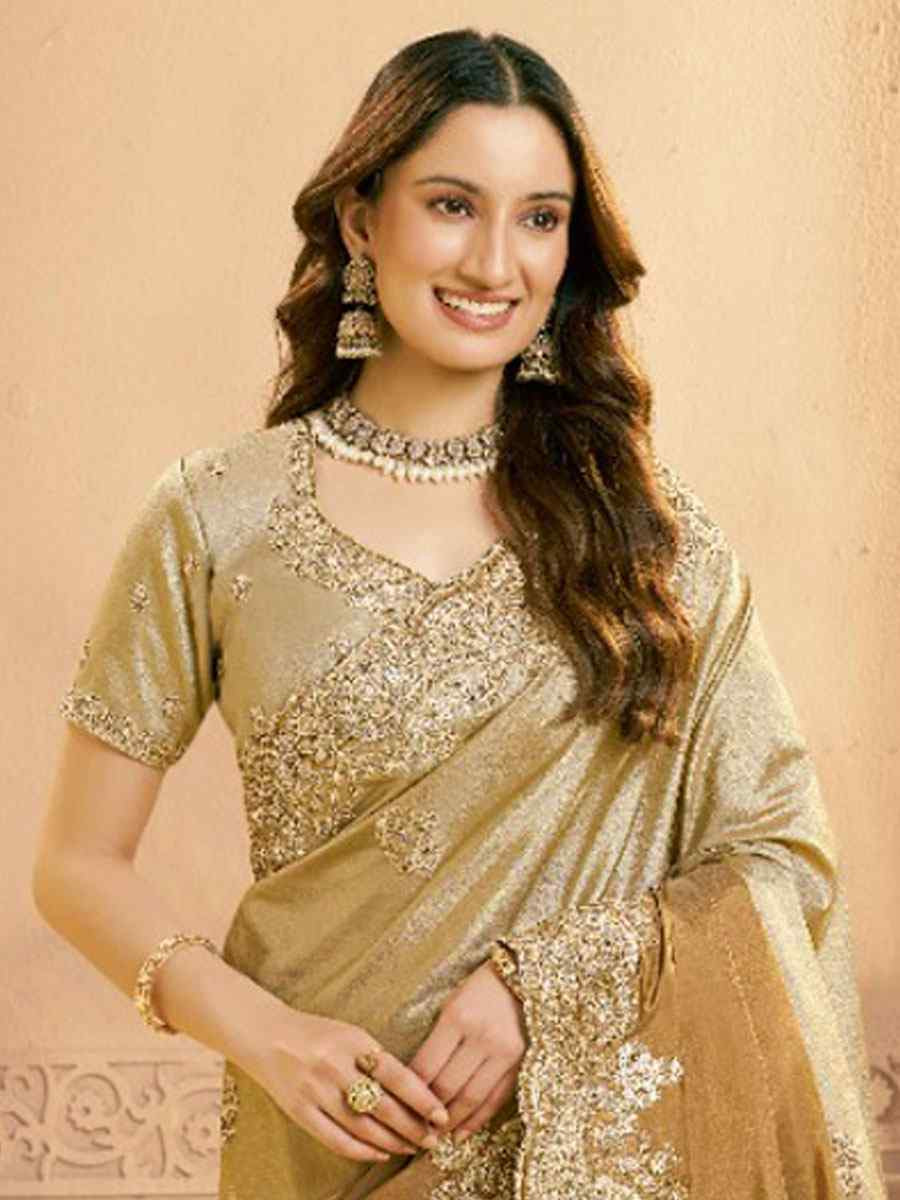 Multi Metallic Kora Zari Silk Embroidery Bridal Reception Party Festival Wedding Fancy Heavy Border Sarees