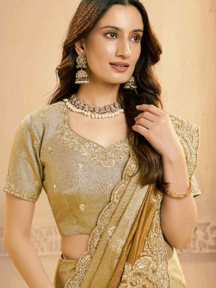 Multi Metallic Kora Zari Silk Embroidery Bridal Reception Party Festival Wedding Fancy Heavy Border Sarees