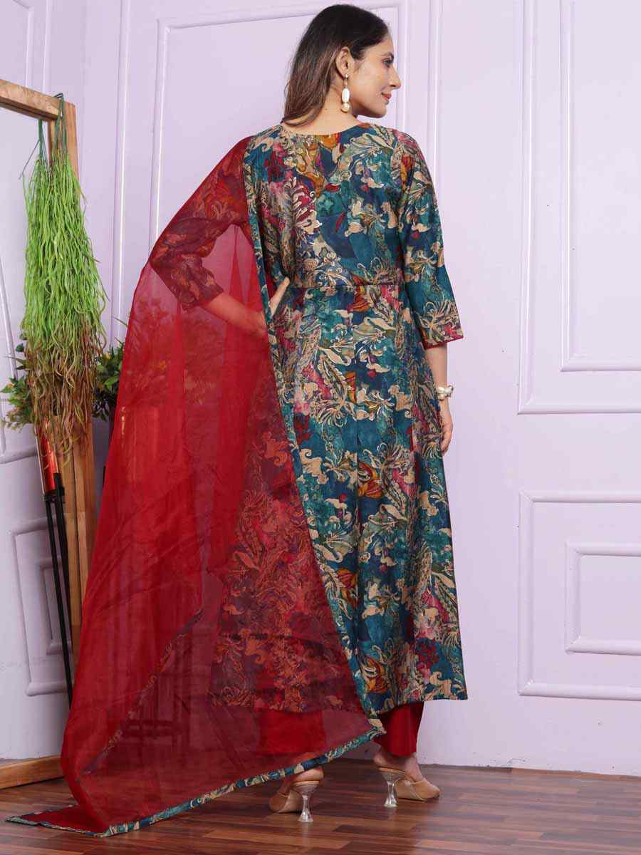 Multi Modal Silk Embroidered Festival Mehendi Ready Anarkali Salwar Kameez