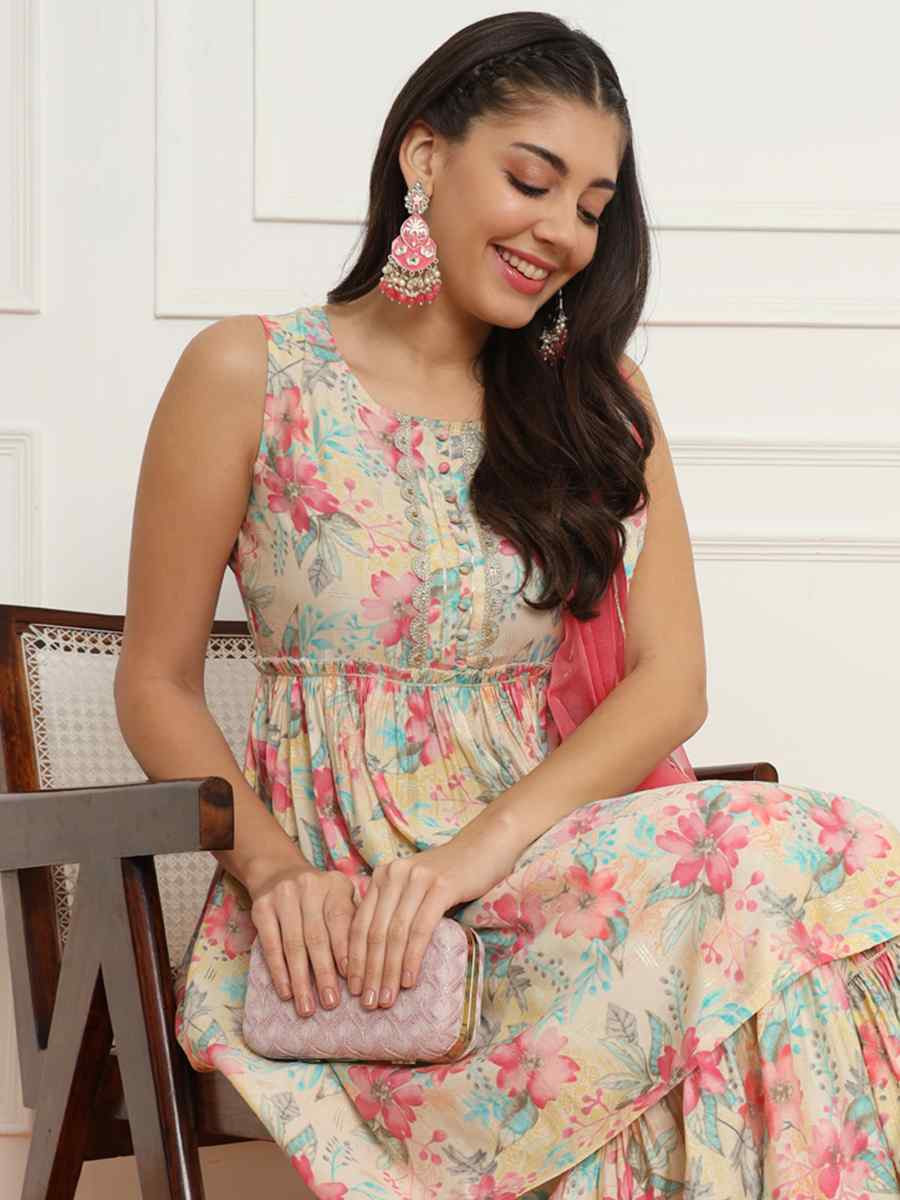 Multi Modal Silk Embroidered Party Casual Ready Sharara Pant Salwar Kameez