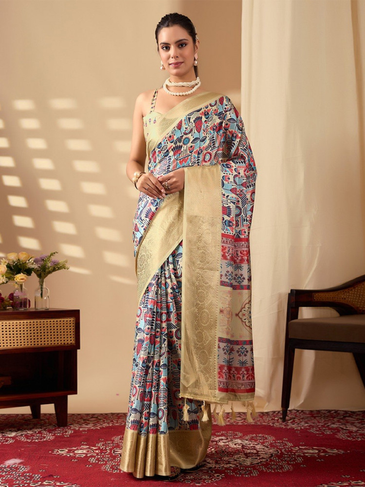 Image of Multi Monsoon Georgette Silk Printed Wedding Reception Party Festival Casual Heavy Border Sarees