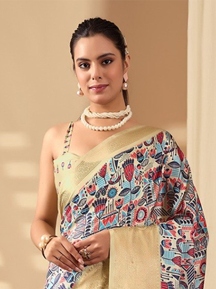 Multi Monsoon Georgette Silk Printed Wedding Reception Party Festival Casual Heavy Border Sarees