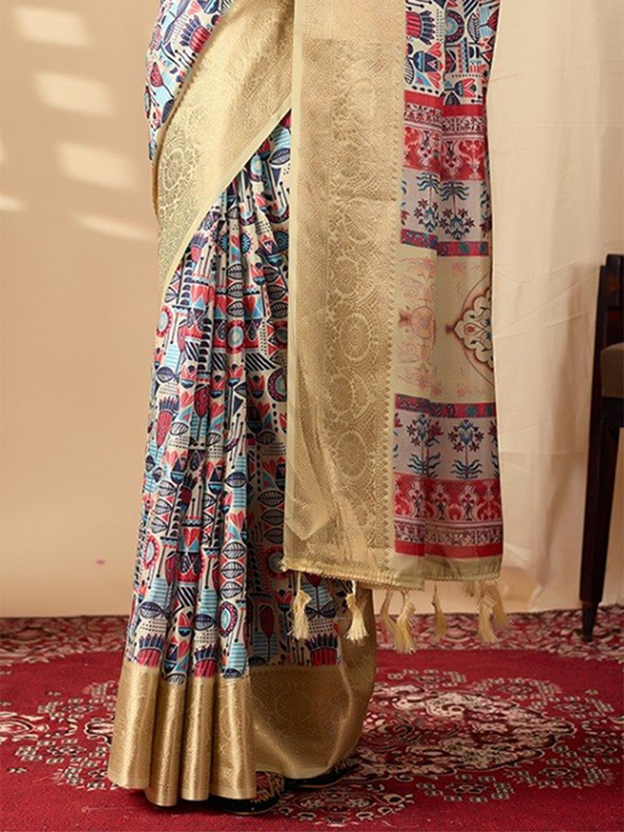 Multi Monsoon Georgette Silk Printed Wedding Reception Party Festival Casual Heavy Border Sarees