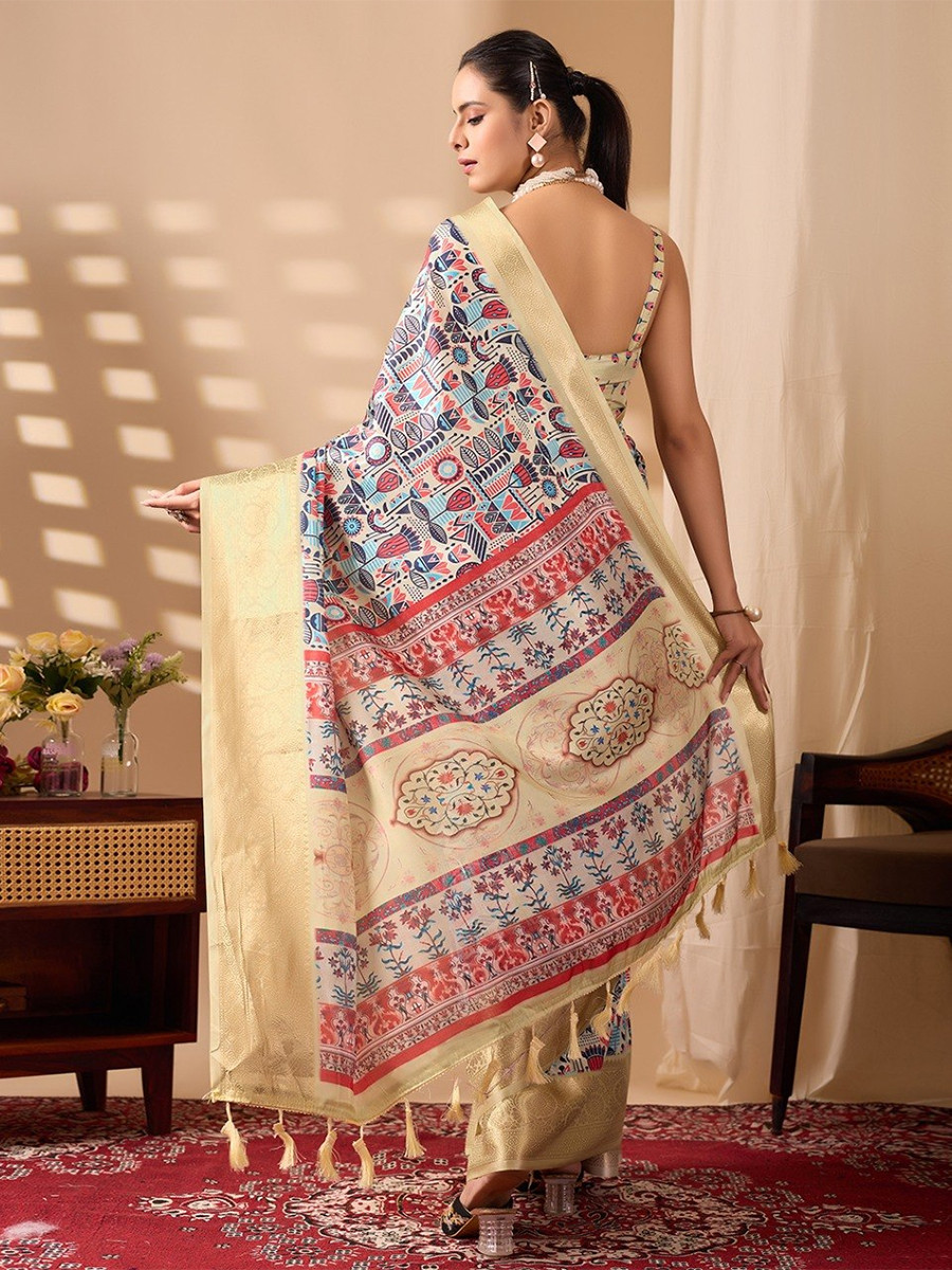 Multi Monsoon Georgette Silk Printed Wedding Reception Party Festival Casual Heavy Border Sarees