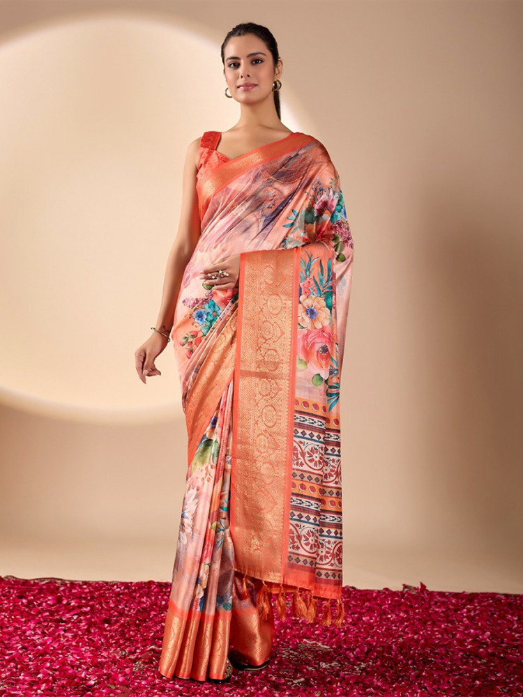 Image of Multi Monsoon Georgette Silk Printed Wedding Reception Party Festival Casual Heavy Border Sarees