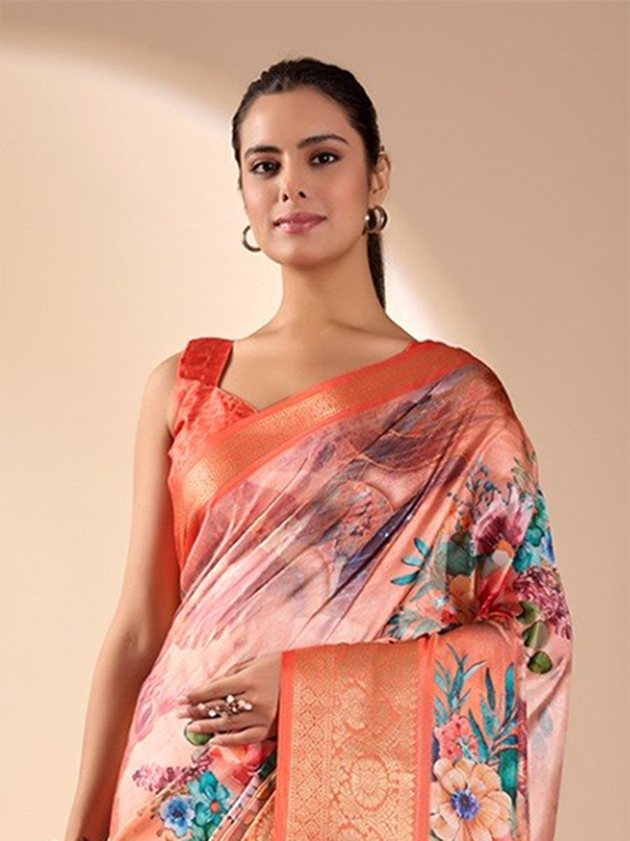 Multi Monsoon Georgette Silk Printed Wedding Reception Party Festival Casual Heavy Border Sarees