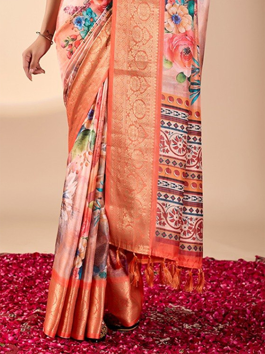 Multi Monsoon Georgette Silk Printed Wedding Reception Party Festival Casual Heavy Border Sarees