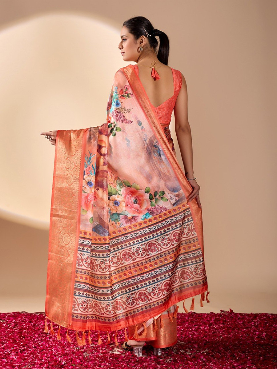 Multi Monsoon Georgette Silk Printed Wedding Reception Party Festival Casual Heavy Border Sarees