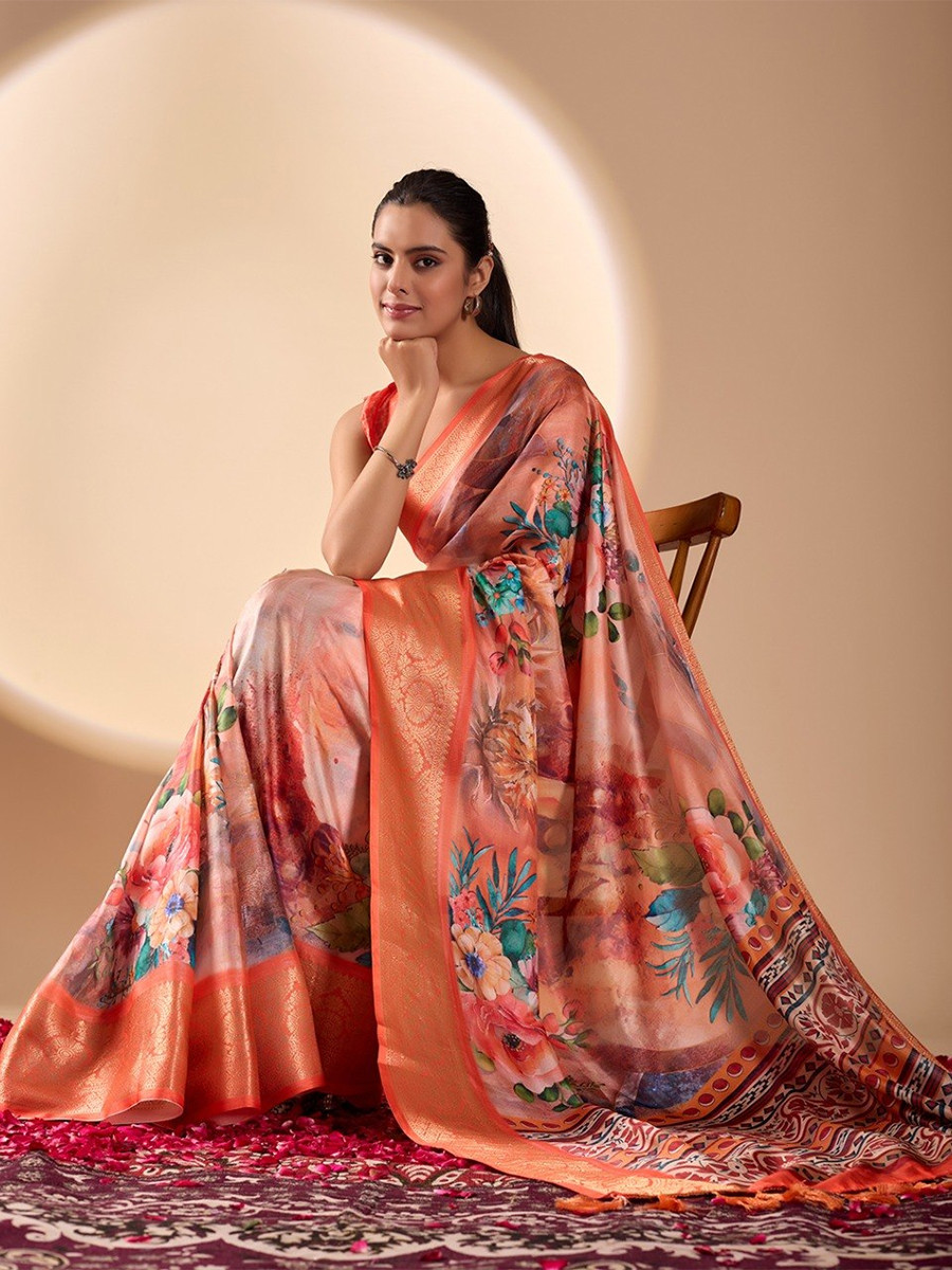 Multi Monsoon Georgette Silk Printed Wedding Reception Party Festival Casual Heavy Border Sarees