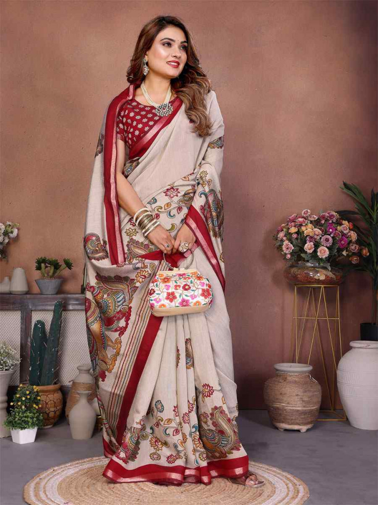 Image of Multi Mul Cotton Kalamkari Printed Festival Wedding Fancy Heavy Border Saree