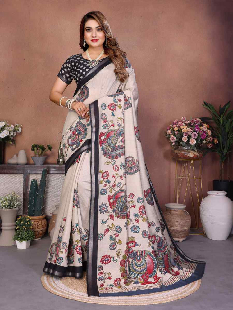 Image of Multi Mul Cotton Kalamkari Printed Festival Wedding Fancy Heavy Border Saree