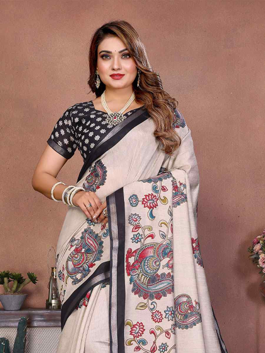 Multi Mul Cotton Kalamkari Printed Festival Wedding Fancy Heavy Border Saree