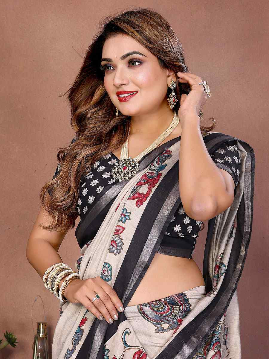 Multi Mul Cotton Kalamkari Printed Festival Wedding Fancy Heavy Border Saree