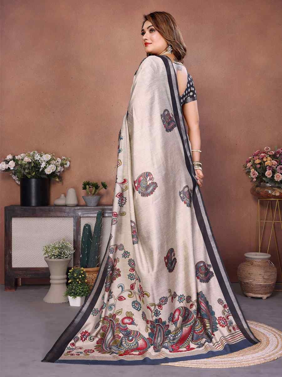 Multi Mul Cotton Kalamkari Printed Festival Wedding Fancy Heavy Border Saree