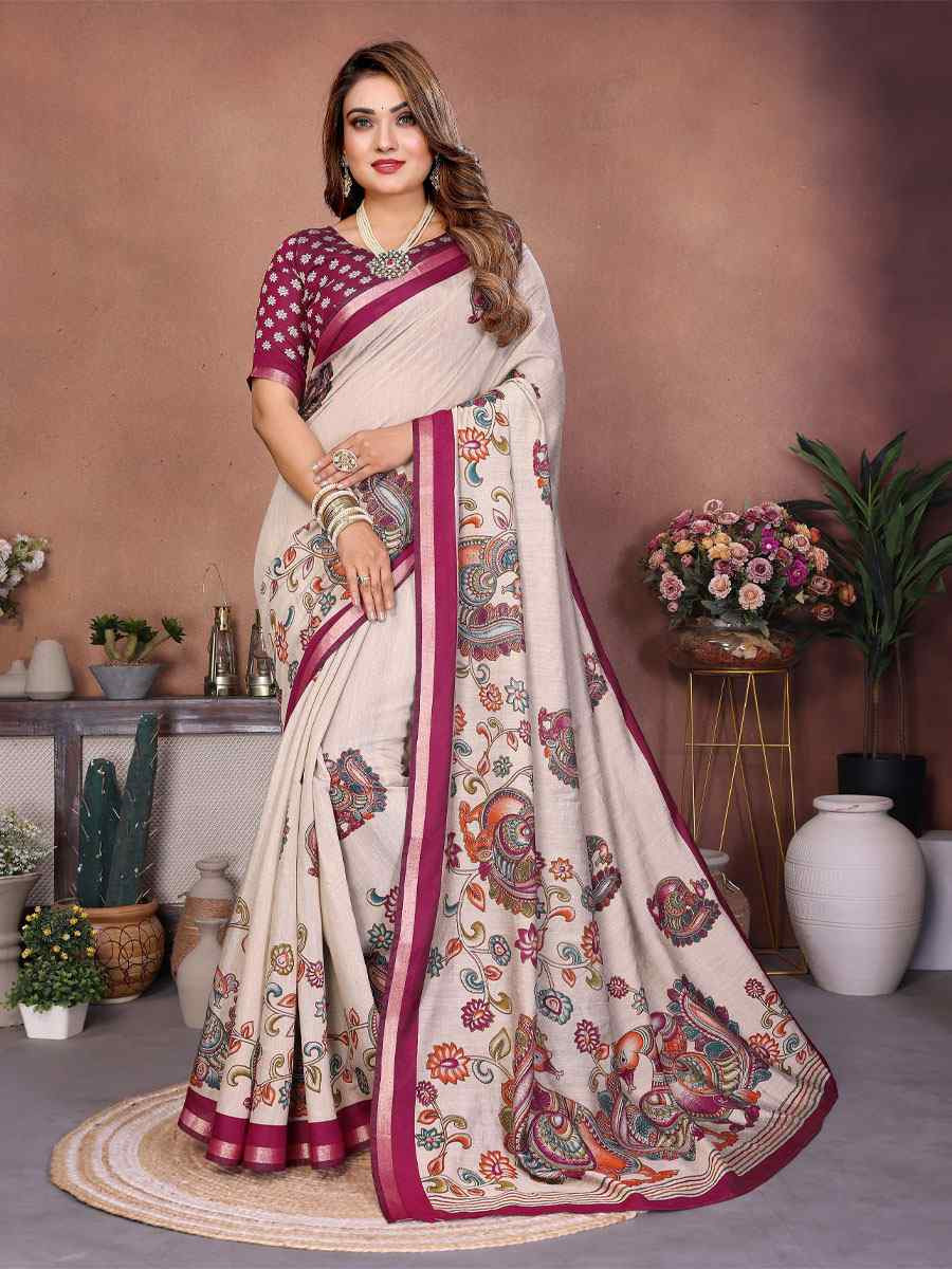 Multi Mul Cotton Kalamkari Printed Festival Wedding Fancy Heavy Border Saree