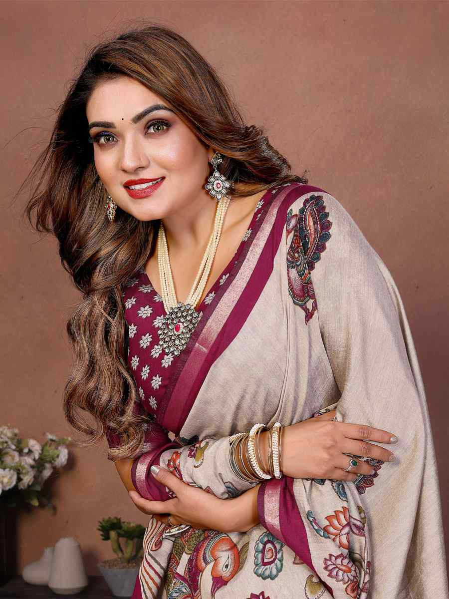 Multi Mul Cotton Kalamkari Printed Festival Wedding Fancy Heavy Border Saree