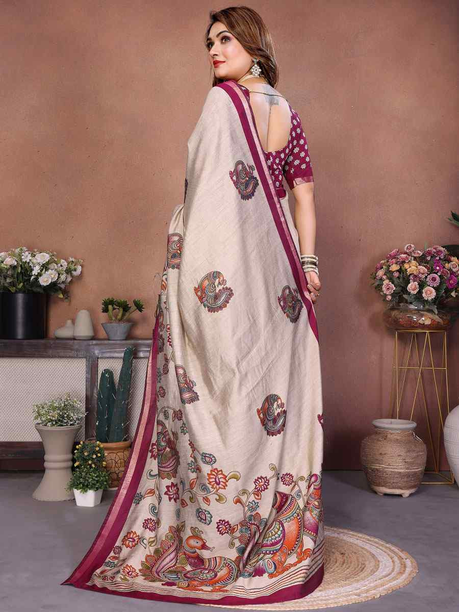 Multi Mul Cotton Kalamkari Printed Festival Wedding Fancy Heavy Border Saree