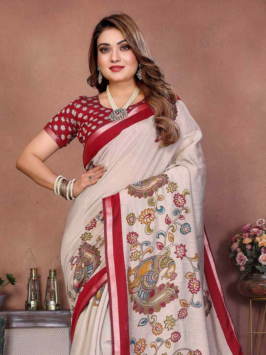 Multi Mul Cotton Kalamkari Printed Festival Wedding Fancy Heavy Border Saree