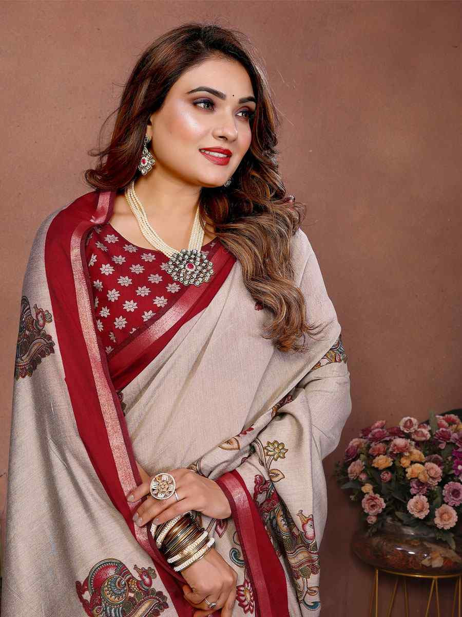 Multi Mul Cotton Kalamkari Printed Festival Wedding Fancy Heavy Border Saree