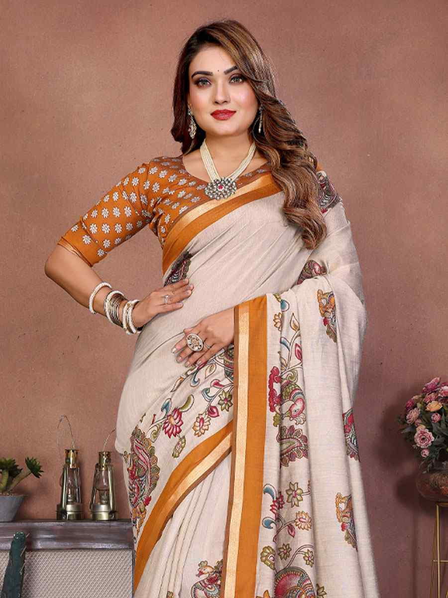 Multi Mul Cotton Kalamkari Printed Festival Wedding Fancy Heavy Border Saree