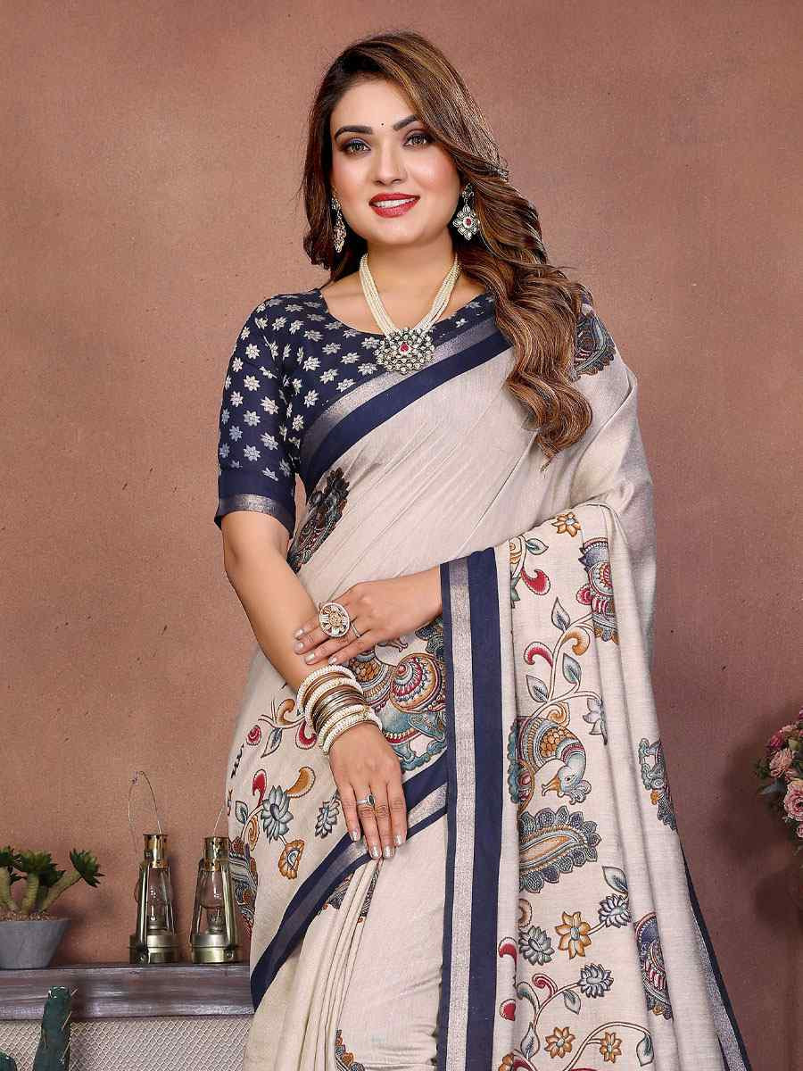 Multi Mul Cotton Kalamkari Printed Festival Wedding Fancy Heavy Border Saree