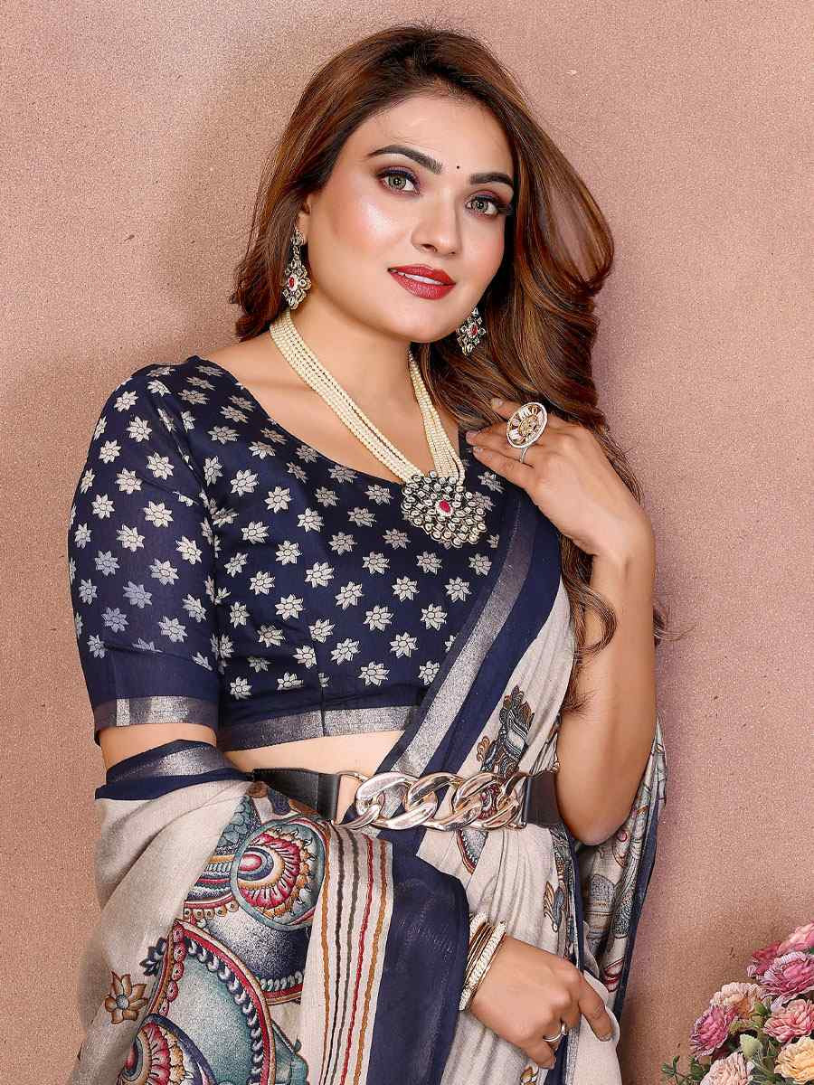 Multi Mul Cotton Kalamkari Printed Festival Wedding Fancy Heavy Border Saree