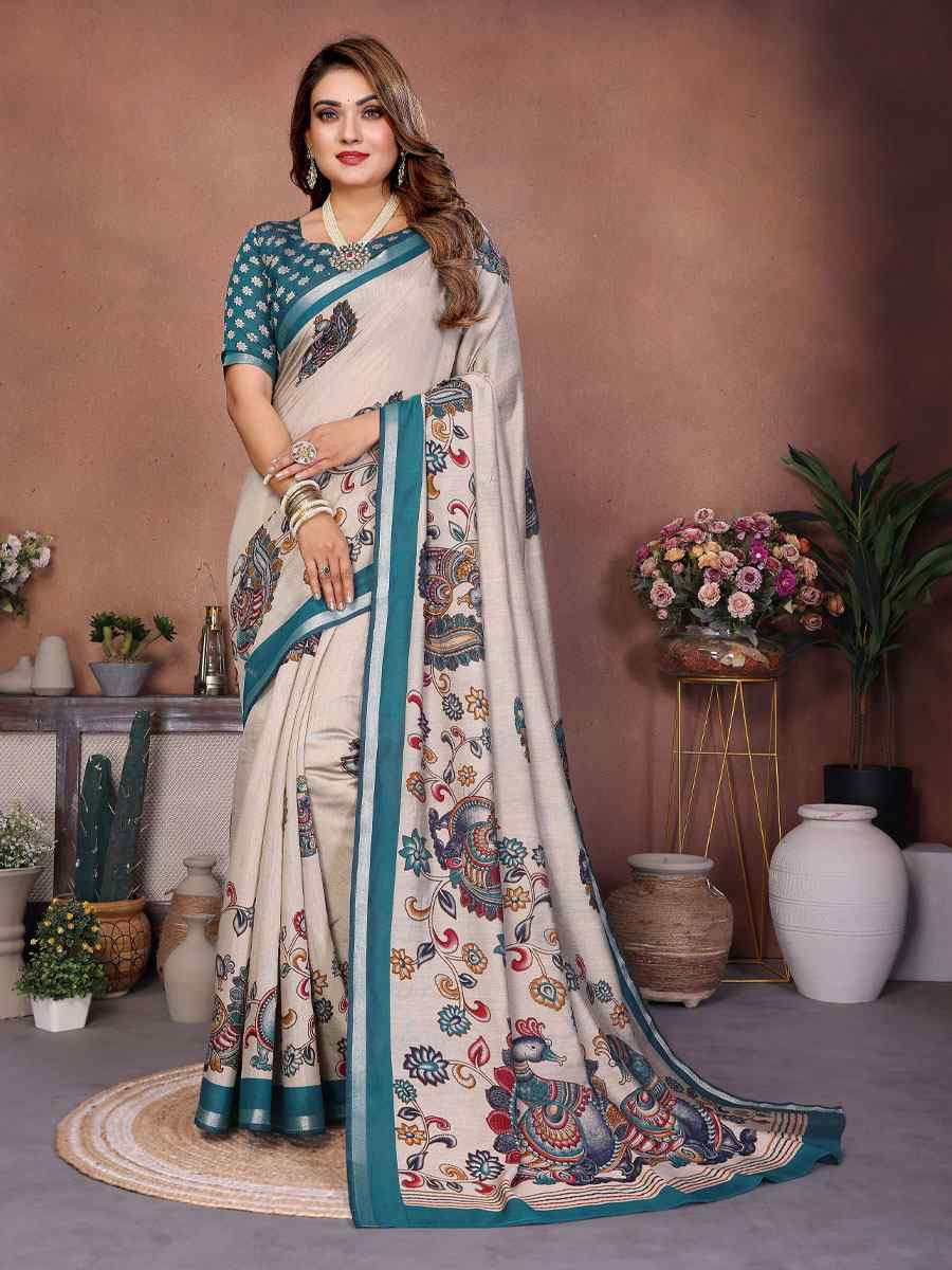 Multi Mul Cotton Kalamkari Printed Festival Wedding Fancy Heavy Border Saree