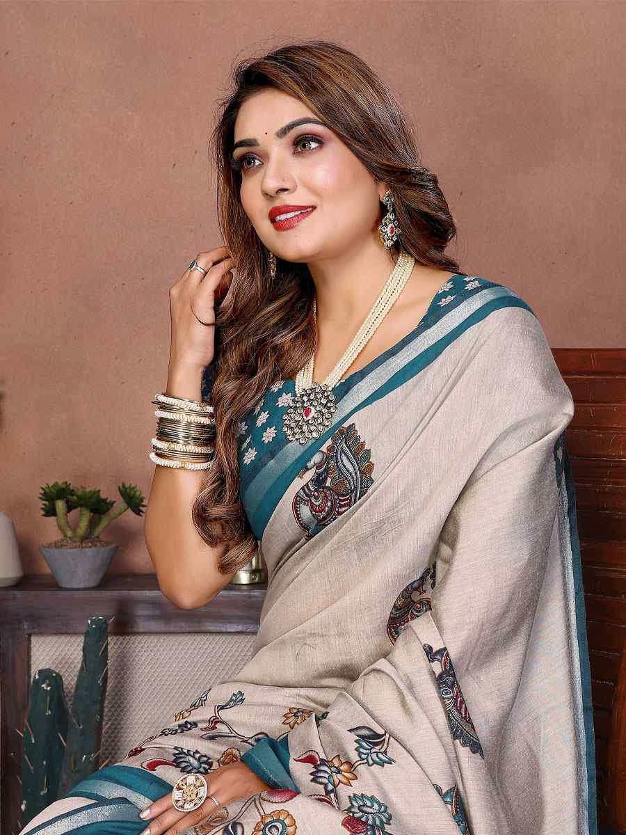 Multi Mul Cotton Kalamkari Printed Festival Wedding Fancy Heavy Border Saree