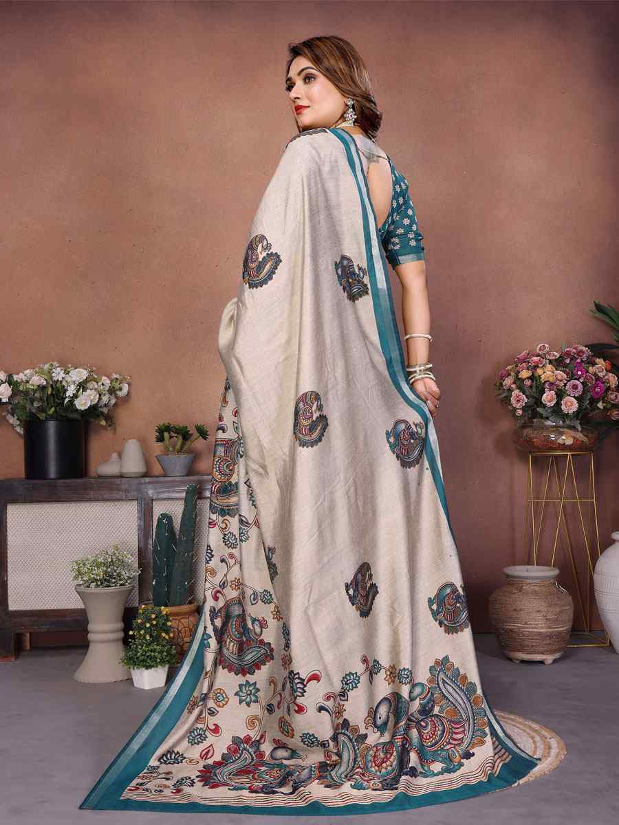 Multi Mul Cotton Kalamkari Printed Festival Wedding Fancy Heavy Border Saree