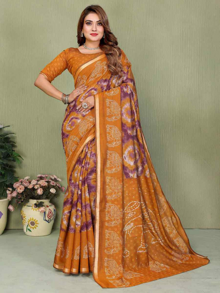 Image of Multi Mul Cotton Printed Casual Reception Festival Wedding Fancy Classic Style Sarees