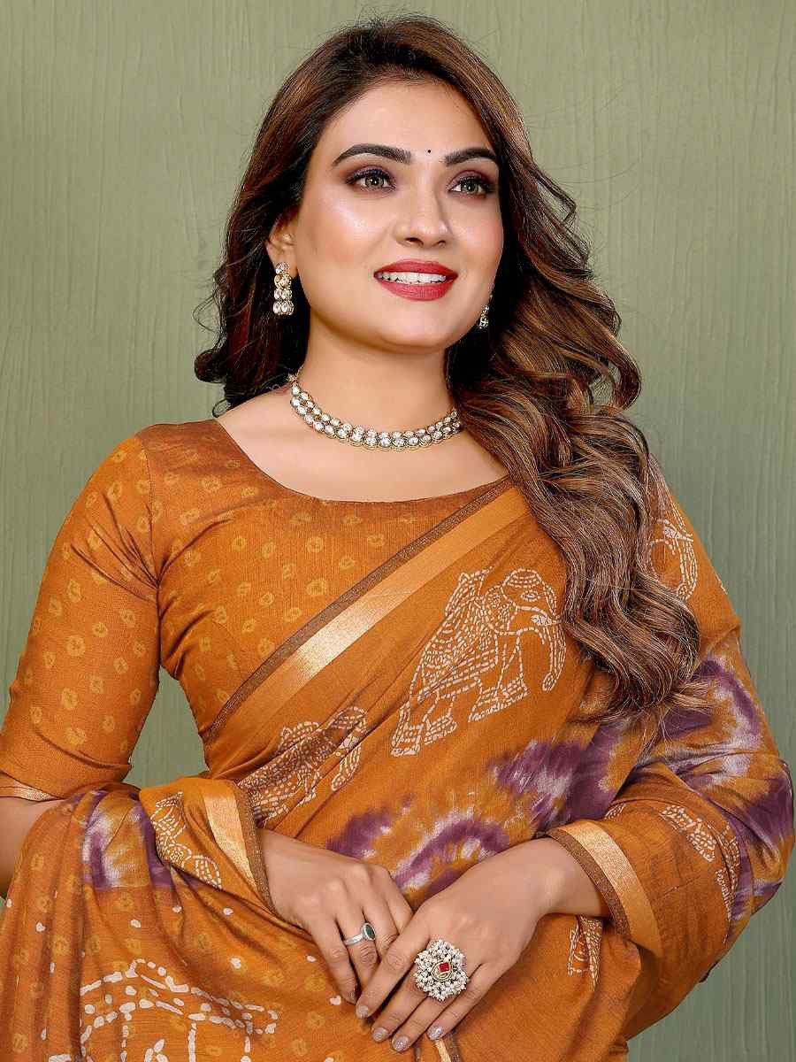 Multi Mul Cotton Printed Casual Reception Festival Wedding Fancy Classic Style Sarees