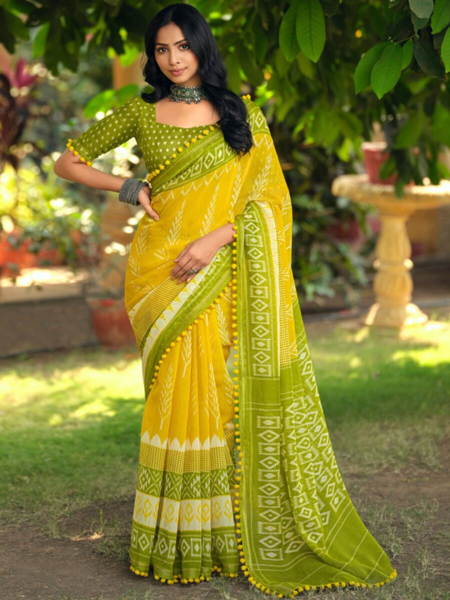 Multi Mul mul cotton Printed Reception Casual Party Classic Style Sarees