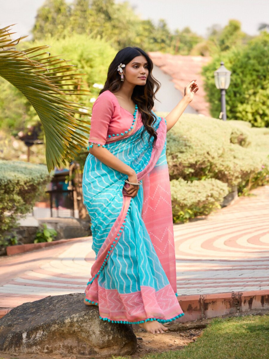 Multi Mul mul cotton Printed Reception Casual Party Classic Style Sarees